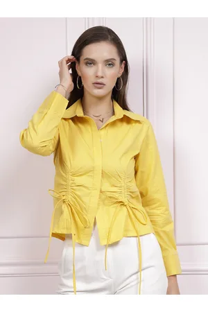 ATHENA Ruched Cotton Shirt Style Top