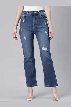 SHOWOFF Women Straight Fit Mildly Distressed Light Fade Stretchable Jeans
