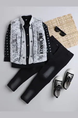 DKGF FASHION Boys Printed Shirt & Trousers With Waist Coat