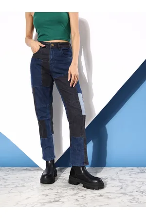 Kook N Keech Women Cool Blue Straight Fit Colourblocked Stretchable Upgraded denims Jeans