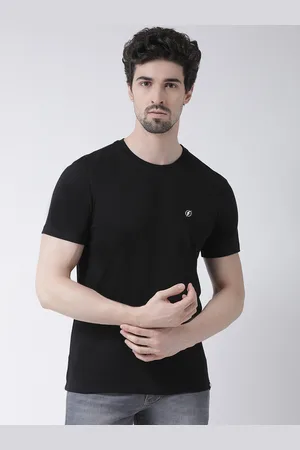 Friskers Men Black Solid Round Neck Pure Cotton T-shirt