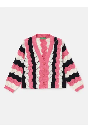 Benetton Girls Self Design Open Knit Cardigan