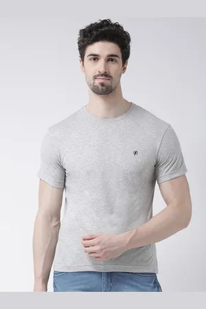 Friskers Men Grey Solid Round Neck Pure Cotton T-shirt