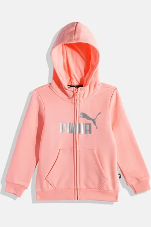 PUMA Girls Essentials+ Logo Full-Zip Hoodie Youth Printed Hooded Sweatshirt