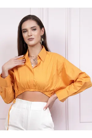 ATHENA Drop Shoulder Sleeves Cotton Shirt Style Crop Top