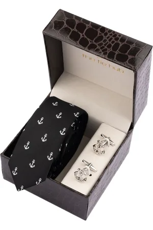 The Tie Hub Men Conversational Printed Necktie With Cufflink Accessory Gift Set