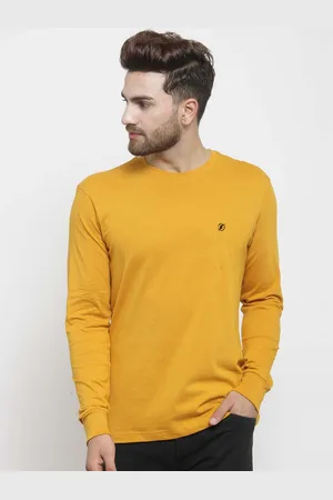Friskers Men Mustard Yellow Solid Round Neck Pure Cotton T-shirt