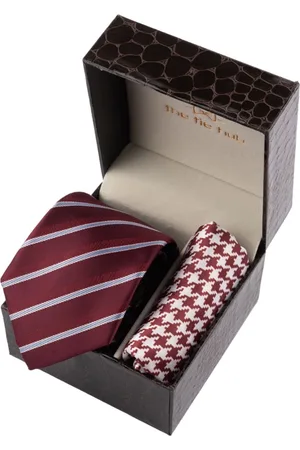 The Tie Hub Men Striped Microfiber Tie & Printed Silk Pocket Square Accessory Gift Set