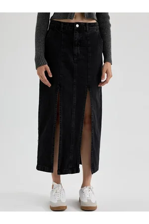 DeFacto Straight Pure Cotton Multiple Slits Midi Skirt