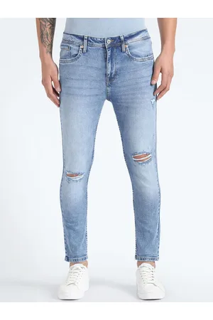 Flying Machine Men Skinny Fit Slash Knee Heavy Fade Ripped Stretchable Jeans