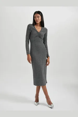 DeFacto V- Neck Midi Bodycon Dress