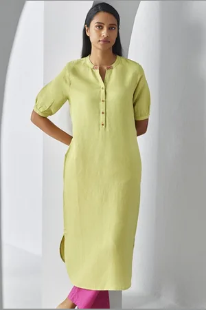 Ancestry Thread Work Linen Straight Kurta