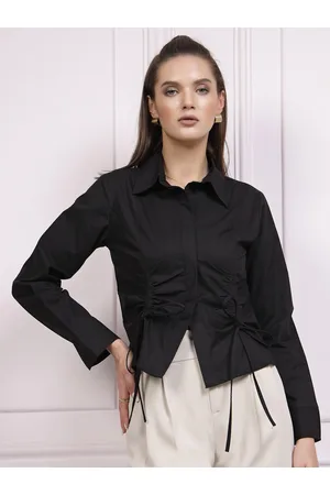 ATHENA Ruched Cotton Shirt Style Top