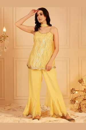 indo street Embroidered Regular Sequinned Kurti With Sharara & Dupatta