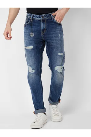 SPYKAR Men Relaxed Fit Low-Rise Mildly Distressed Light Fade Stretchable Jeans