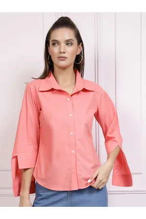 ATHENA High Low Cuffed Sleeves Cotton Shirt Style Top