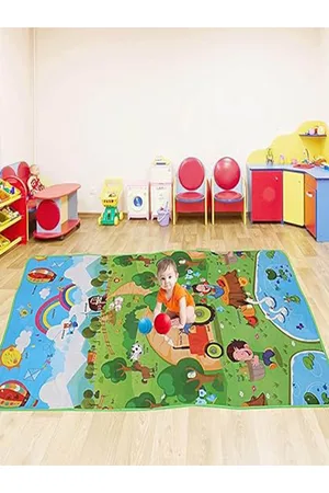 Kuber Industries Blue & Green Double Sided Memory Foam Water Proof Baby Mat