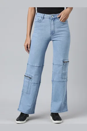 SHOWOFF Women Straight Fit Light Fade Stretchable Cargo Jeans