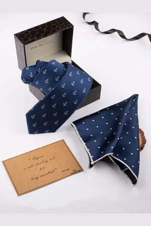 The Tie Hub Men Printed Necktie with Pocket Square Accessory Gift Set