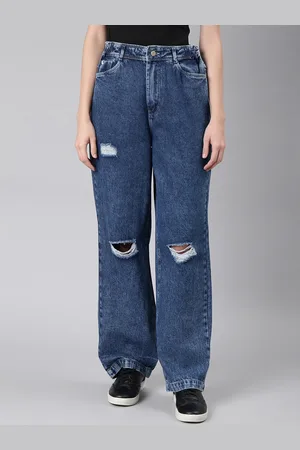 SHOWOFF Women Slash Knee Stretchable Wide Leg Jeans