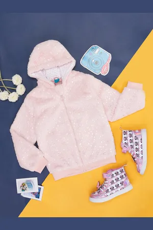 Pantaloons Girls Self Design Hooded Open Front Jacket