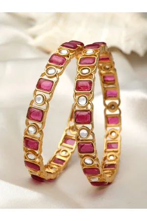 karatcart Set Of 2 Gold-Plated Kundan-Studded Bangles