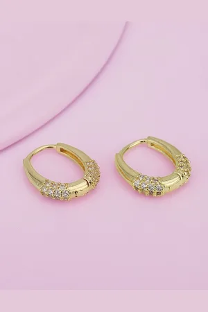 Carlton London Women Gold-Plated CZ Hoop Earrings