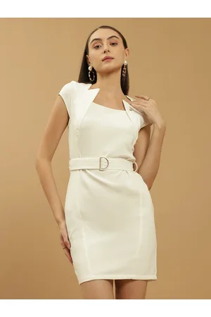 BEATNIK Belt Detailed Square Neck Cap Sleeves Bodycon Mini Dress