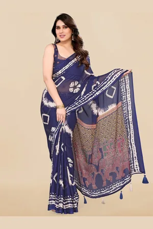 Mirchi Fashion Blue & White Tie and Dye Saree