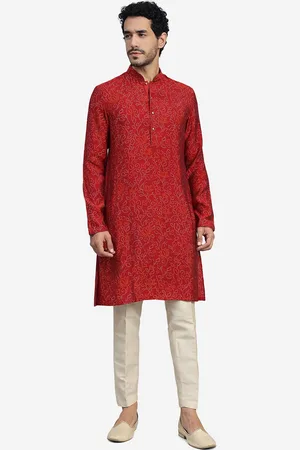 THE KURTA COMPANY Bandhani Printed Mandarin Collar Straight Silk Kurta
