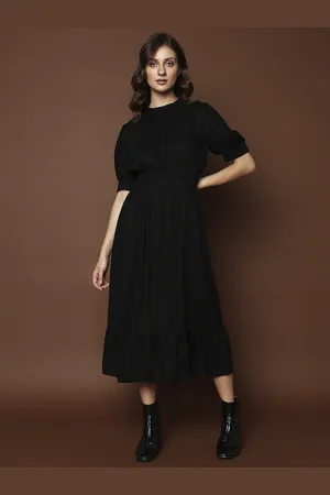 VERO MODA Puff Sleeves Fit & Flare Midi Dress
