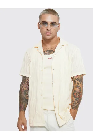 Boohoo Self Striped Cuban Collar Shirt