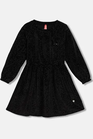 Blue Giraffe Girls Embellished Puff Sleeves Bow Detail Fit & Flare Dress