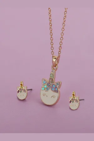 Carlton London Girls Gold-Plated Enamelled Jewellery Set
