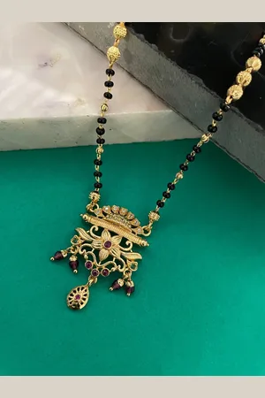 Digital Dress Room Gold-Plated American Diamond-Studded & Beaded Mangalsutra