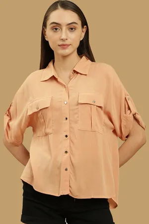 BEATNIK Shirt Collar Roll-Up Sleeves Shirt Style Top