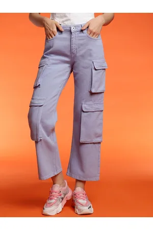 Belliskey Women Relaxed Fit High-Rise Clean Look Denim Cargo Jeans