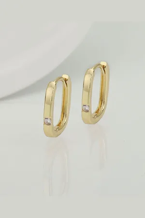 Carlton London Women Gold-Plated CZ Studded Hoop Earrings
