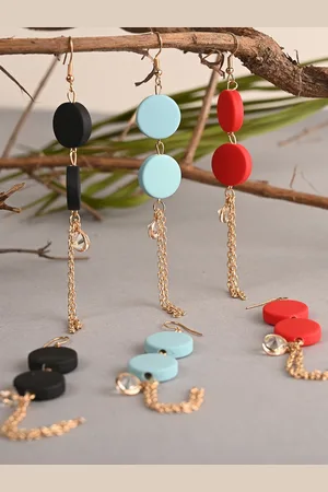 BuckleUp Set Of 3 Contemporary Drop Earrings