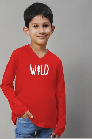 Friskers Boys Typography Printed Pure Cotton V-Neck T-shirt