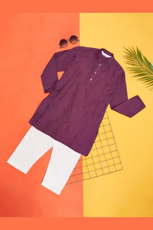 Pantaloons Boys Mandarin Collar Pure Cotton Kurta with Pyjamas & Dupatta