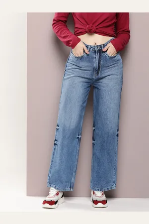 Kook N Keech Women Straight Wide Leg Cotton Light Fade Jeans