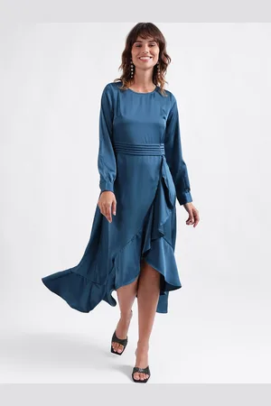 CENTRESTAGE Cuffed Sleeve Ruffled Tulip Fit & Flare Midi Dress