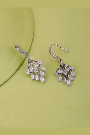 Carlton London Women Rhodium-Plated CZ-Studded Drop Earrings