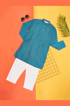 Pantaloons Boys Striped Mandarin Collar Cotton Regular Kurta With Trousers