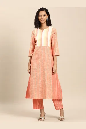 anayna Women Striped Regular Pure Cotton Kurta with Trousers