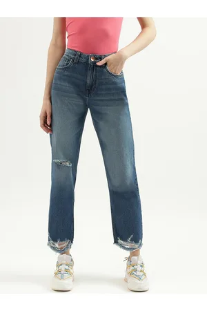 Benetton Women Straight Fit Low Distress Light Fade Cotton Jeans