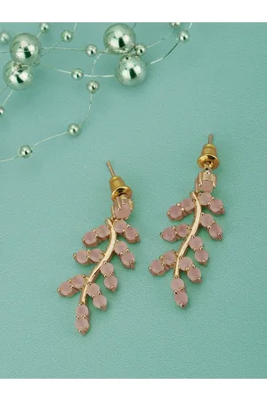 Carlton London Women Gold-Plated Beaded Leaf Shaped Drop Earrings