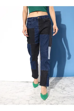 Kook N Keech Women Cool Blue Straight Fit Colourblocked Stretchable Upgraded denims Jeans