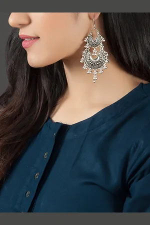 Rubans Women Silver-Toned Contemporary Chandbalis